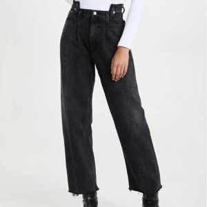 AGOLDE Pieced Angled High-Waisted Jeans in Black, Size 30